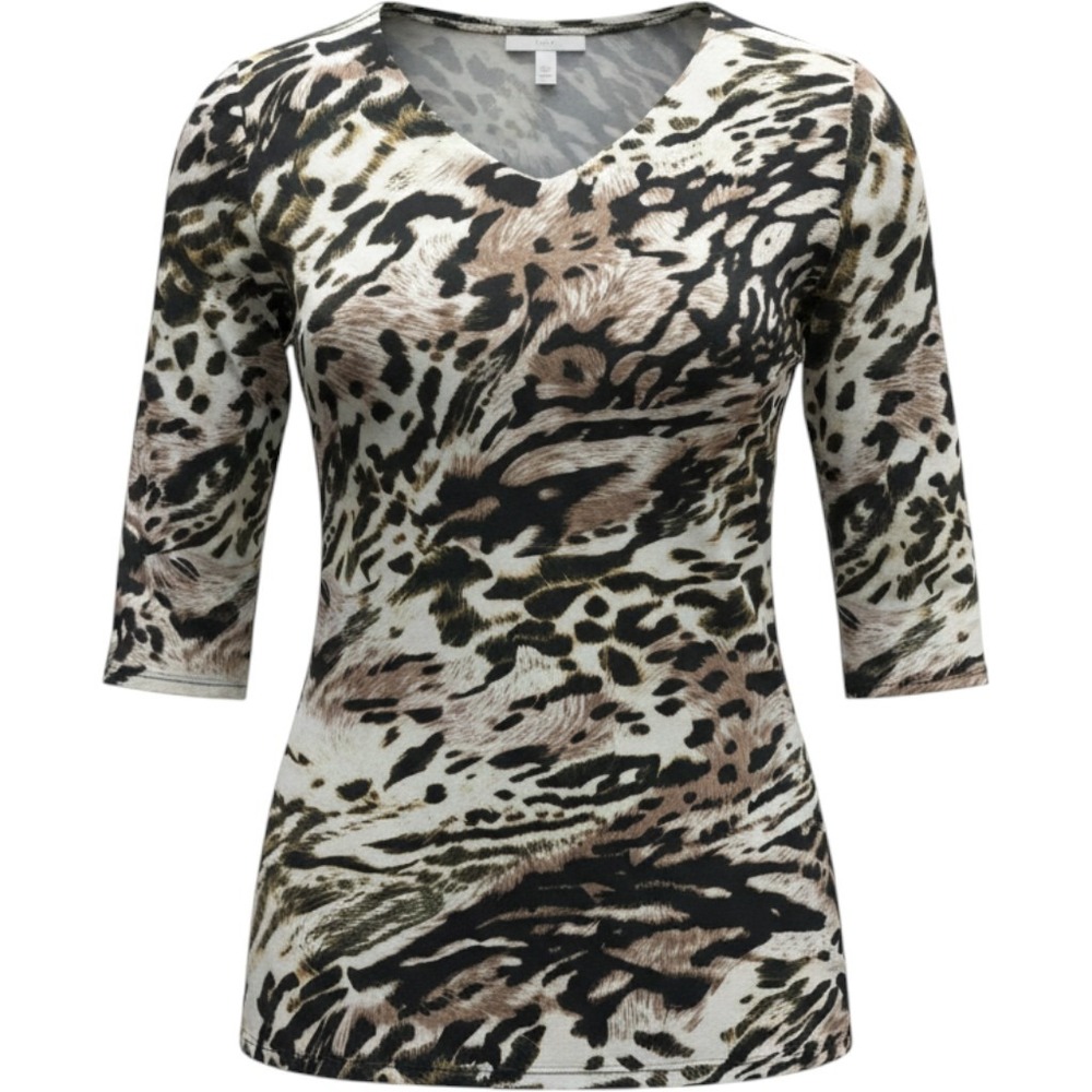 EST. 1946 Women Leopard Animal Print Mesh V-Neck 3/4 Sleeve Top Plus 18/20W